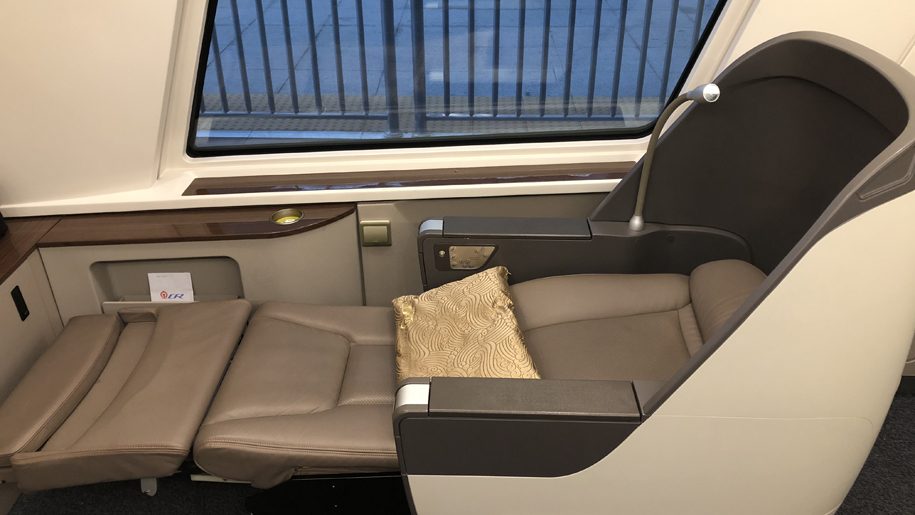 China high-speed rail Business Class seat in lie-flat position