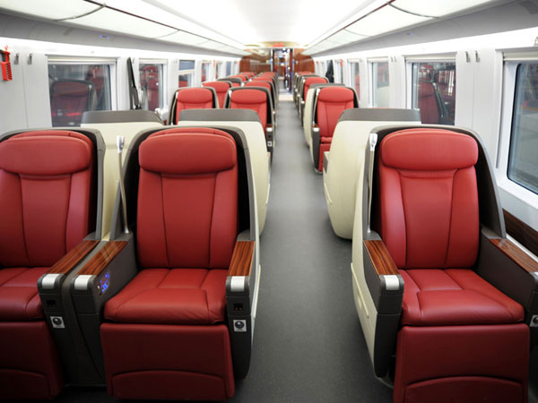 China high-speed rail First Class 2+2 seating with footrests